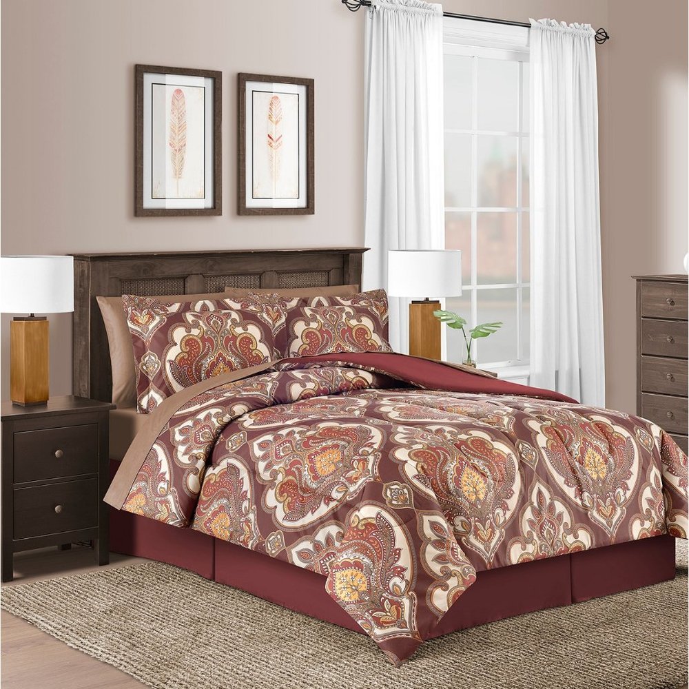 Fairfield Square Estelle 6-Piece Reversible Comforter Set Merlot Twin or Twin XL